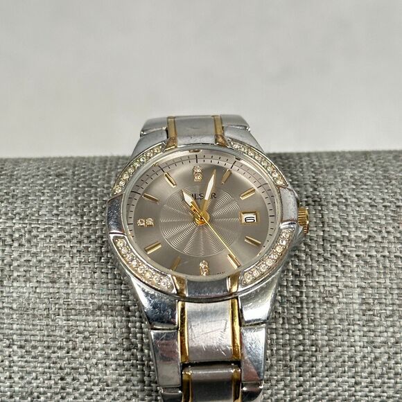 Pulsar Watch Womens 27mm Date Pave Bezel Two Tone 6.25" Quartz New Battery - Picture 1 of 11